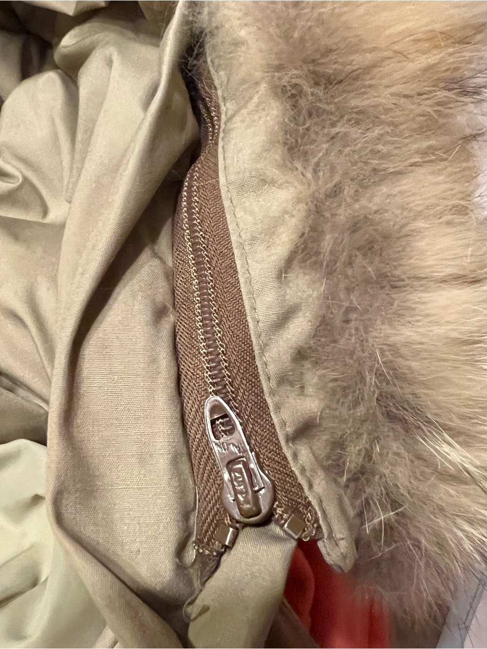 EDDIE BAUER Goose Down Long Trench Puff Jacket Removable Fox Fur Trim Size M-L - Picture 9 of 14